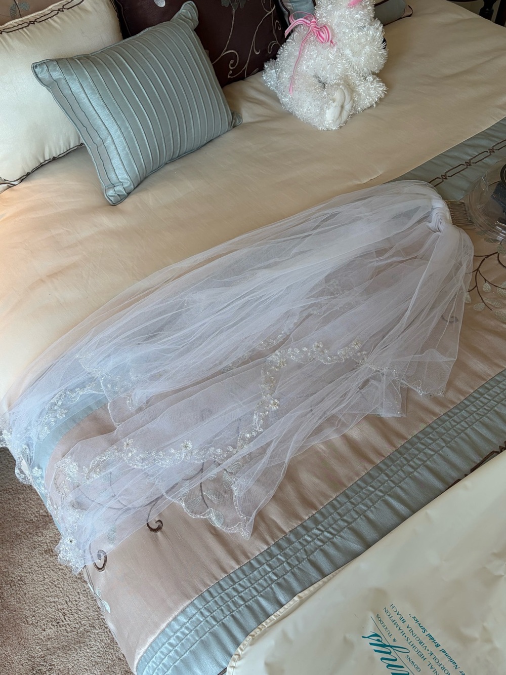 White Embellished Tulle Veil